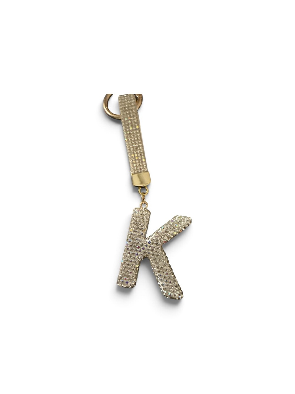 Crystal 'K' Letter Keychain Charm - Gold Tone